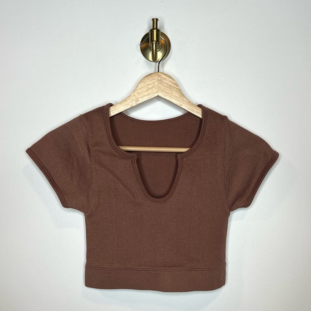 Gilly Hicks Brown Ribbed Active Stretch Crop Top